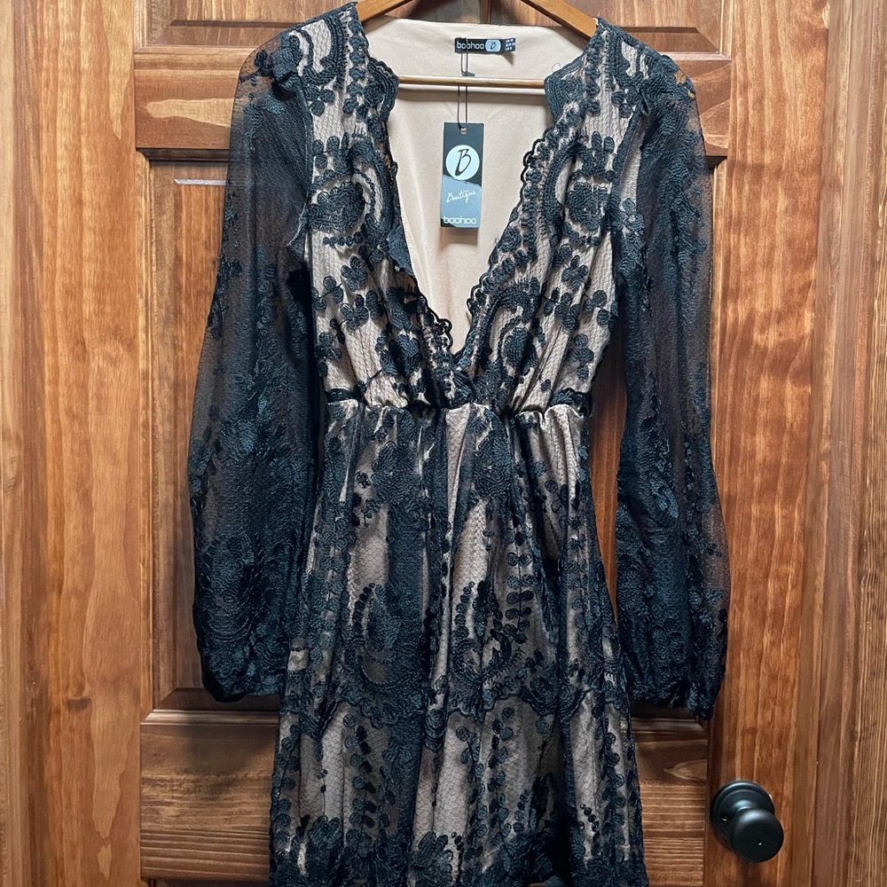 Black Lace Deep V dress